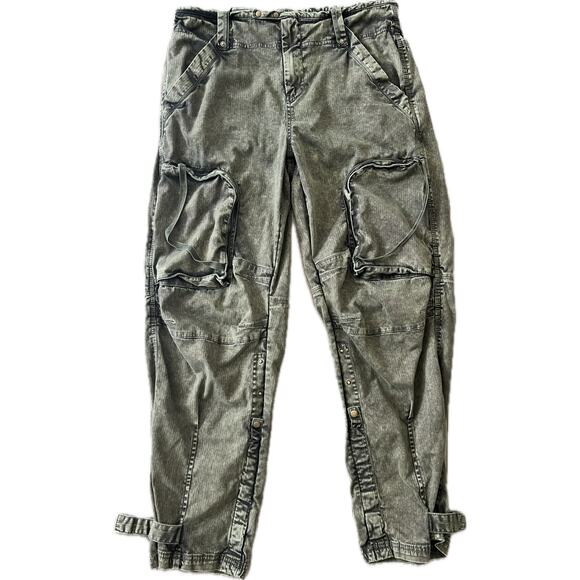 We The Free People Can't Compare Slouch Pants Cargo Green M Straight Mid-Rise - Picture 2 of 10